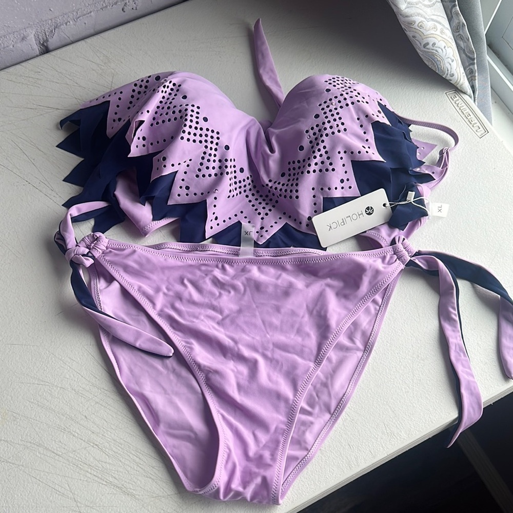 Holipick Lilac and Dark Blue Bikini Set new
